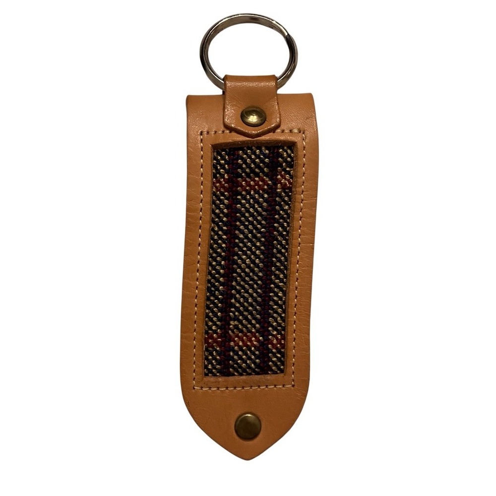 Handcrafted Needlepoint Keychain Leather Key Fob Tartan Tweed